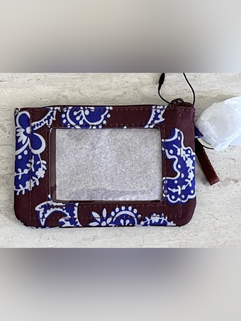 Vera Bradley Zip ID Case ID in Dark Brown and Blue Cotswold Pattern